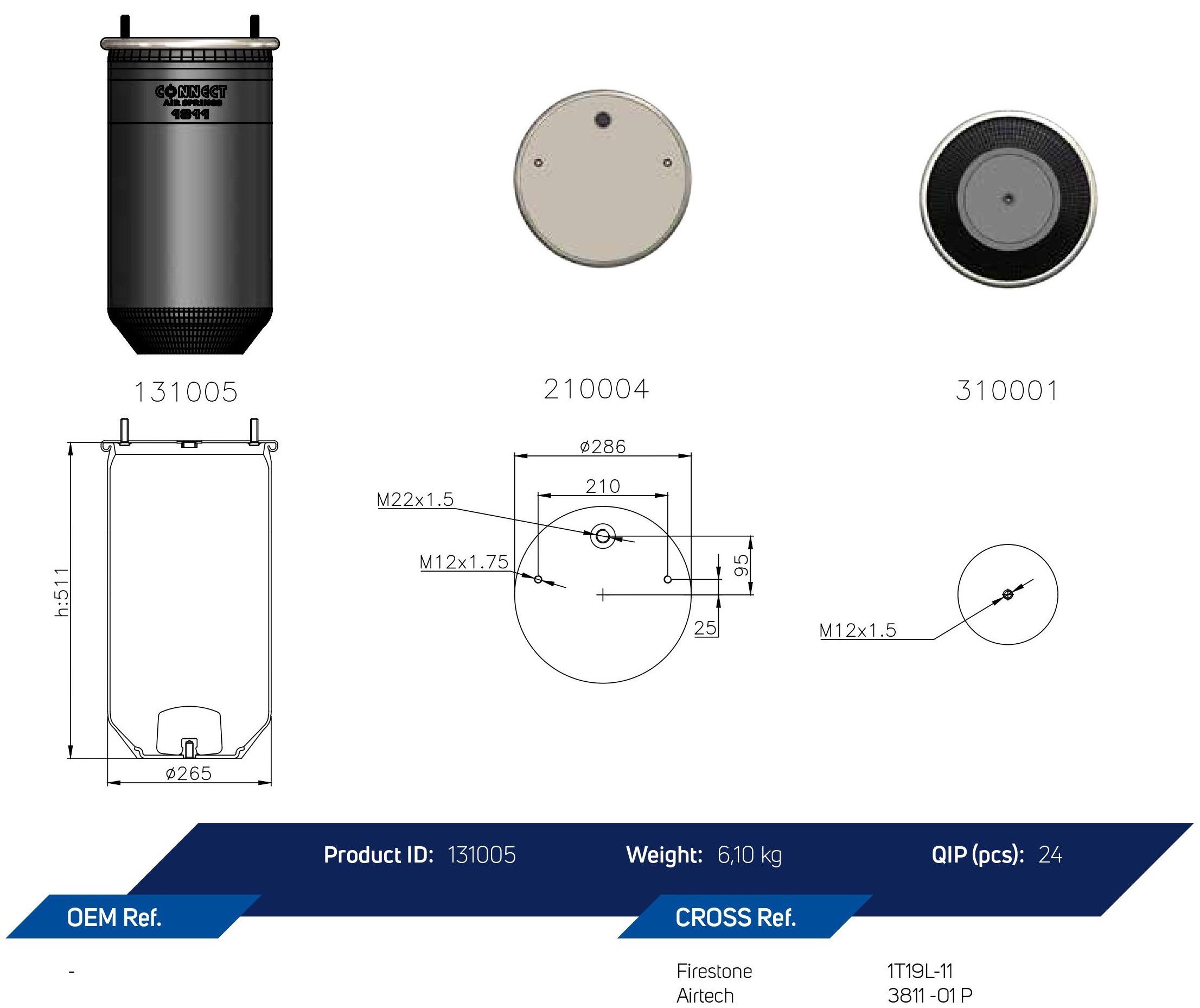 1811-02 AIR SPRING WITHOUT PISTON 2 BOLTS