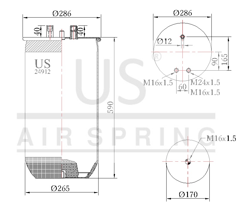 24912 P AIR SPRING WITHOUT PISTON