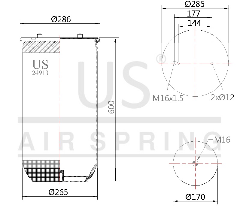 24913 P01 AIR SPRING WITHOUT PISTON  BOTTOM CLOSED